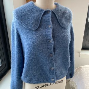 Shrimps Clara Mohair Cardigan Sweater with collar in Blue